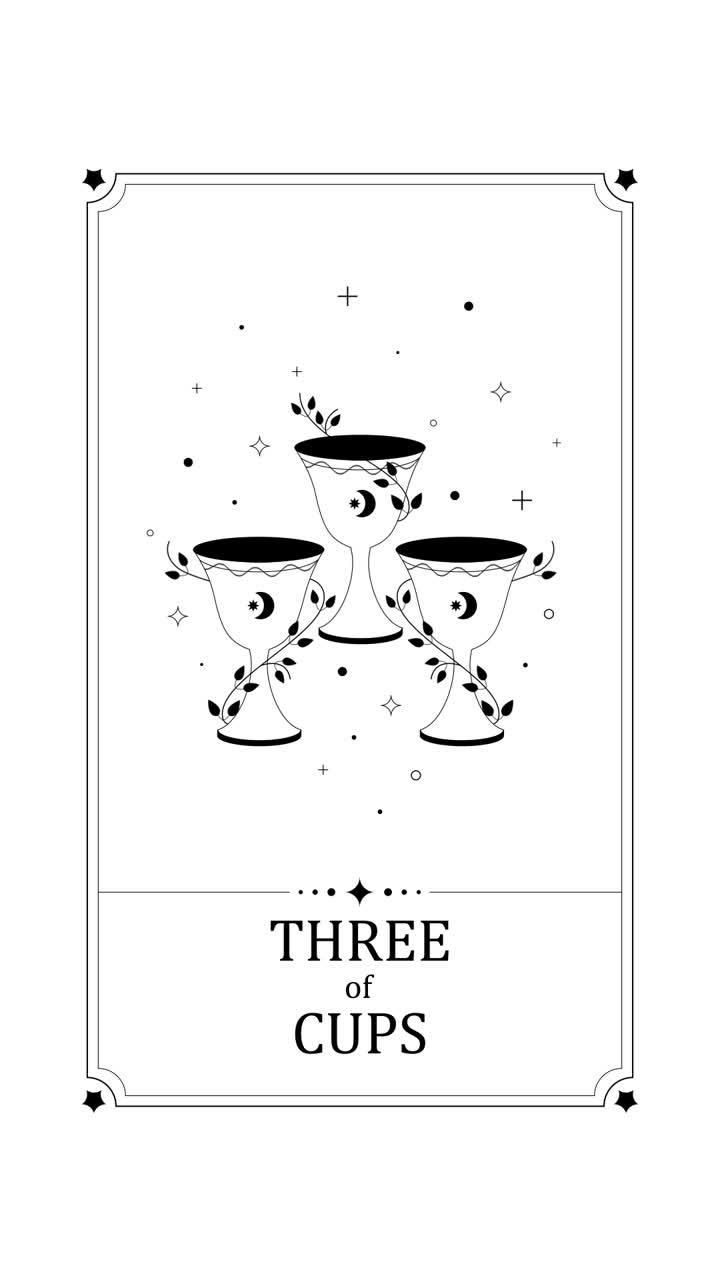 Minimalist Three of Cups Tarot Card Illustration