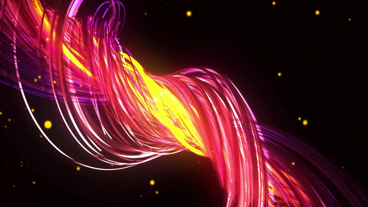 Animation of glowing light spots moving over light trails on black background