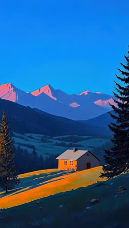 a serene landscape video captures a small house at sunrise video. live mobile wallpaper