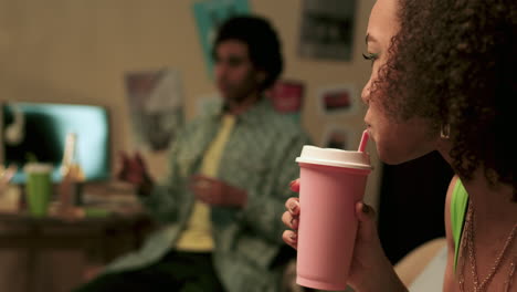 woman eating fried chicken