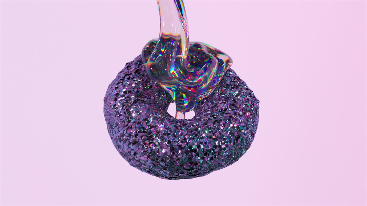 액체 방울과 함께 빛나는 보라색 도