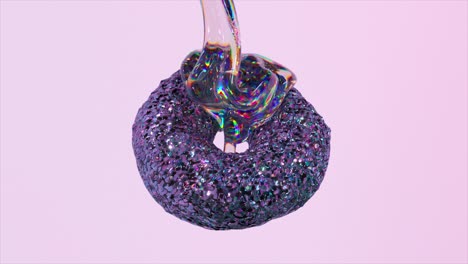 iriserende paarse donut met vloeibare druppel