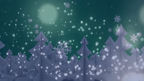 Animation-of-snow-falling-over-christmas-trees