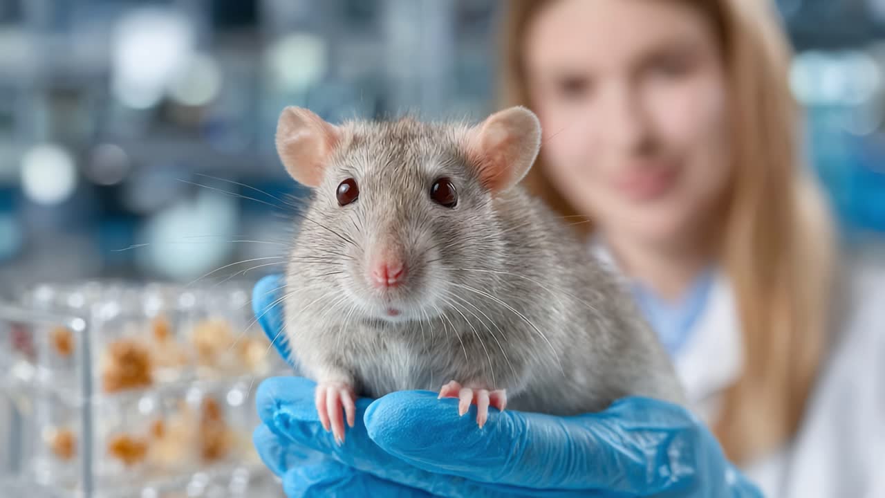 A Research Scientist Holds a Laboratory Rat in a Controlled Environment, Showcasing the Significance of Animal Studies in Scientific Research and Biomedical Advancements