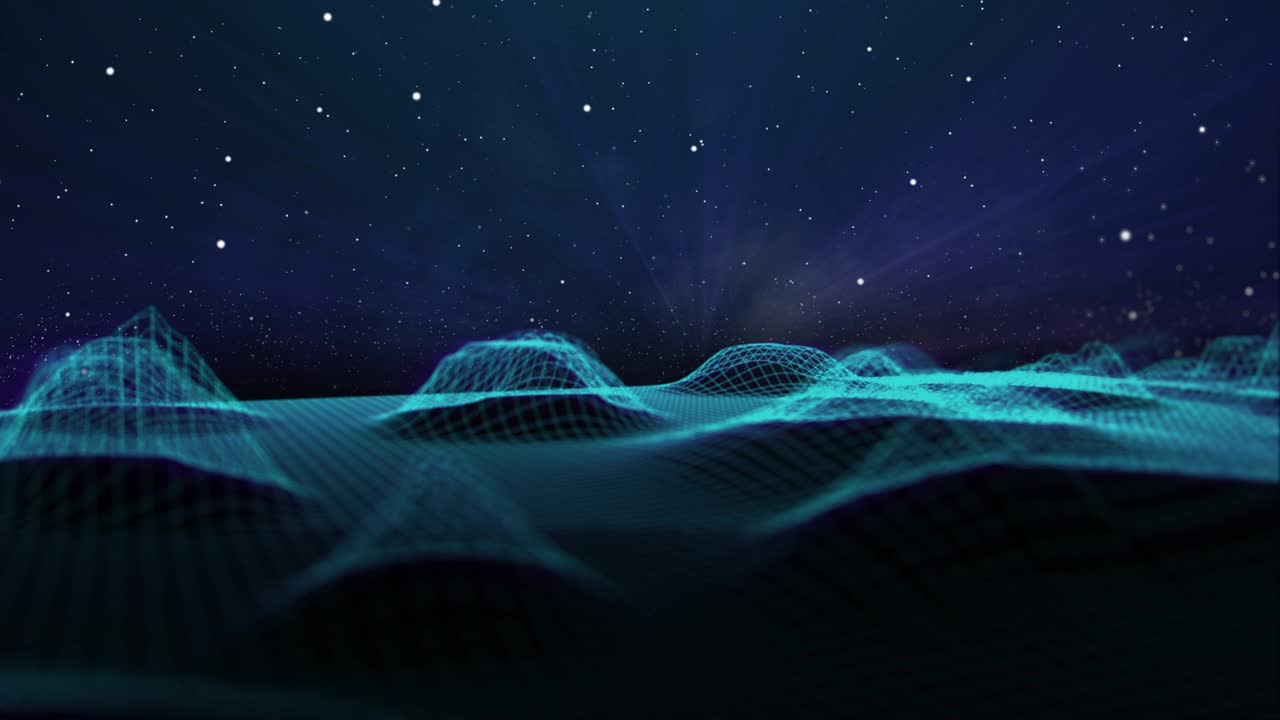 4K Digital Wireframe Landscape Mountain Defocused Square Surface Motion Background.