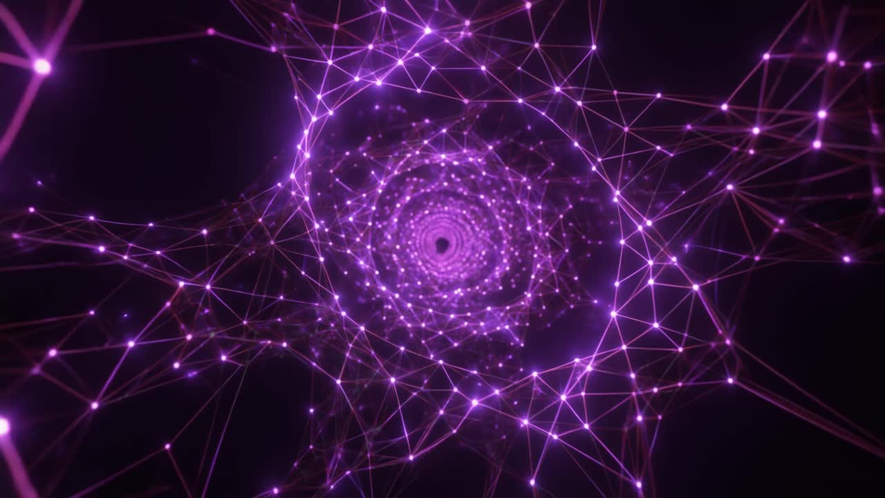 Loop continuo di un tunnel di rete astratto viola a plesso