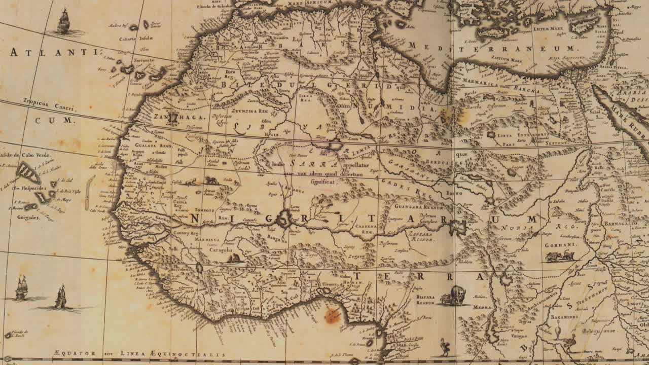 Dettaglio di una vecchia mappa dell'Africa Rappresentazione cartografica del Mediterraneo