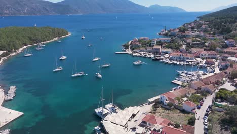 coastal village with boats and marina