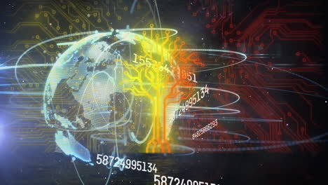 animación del globo con red de conexión y procesamiento de datos a través de una placa de circuito