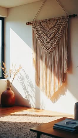 bohemian wall hanging decor in a modern living room