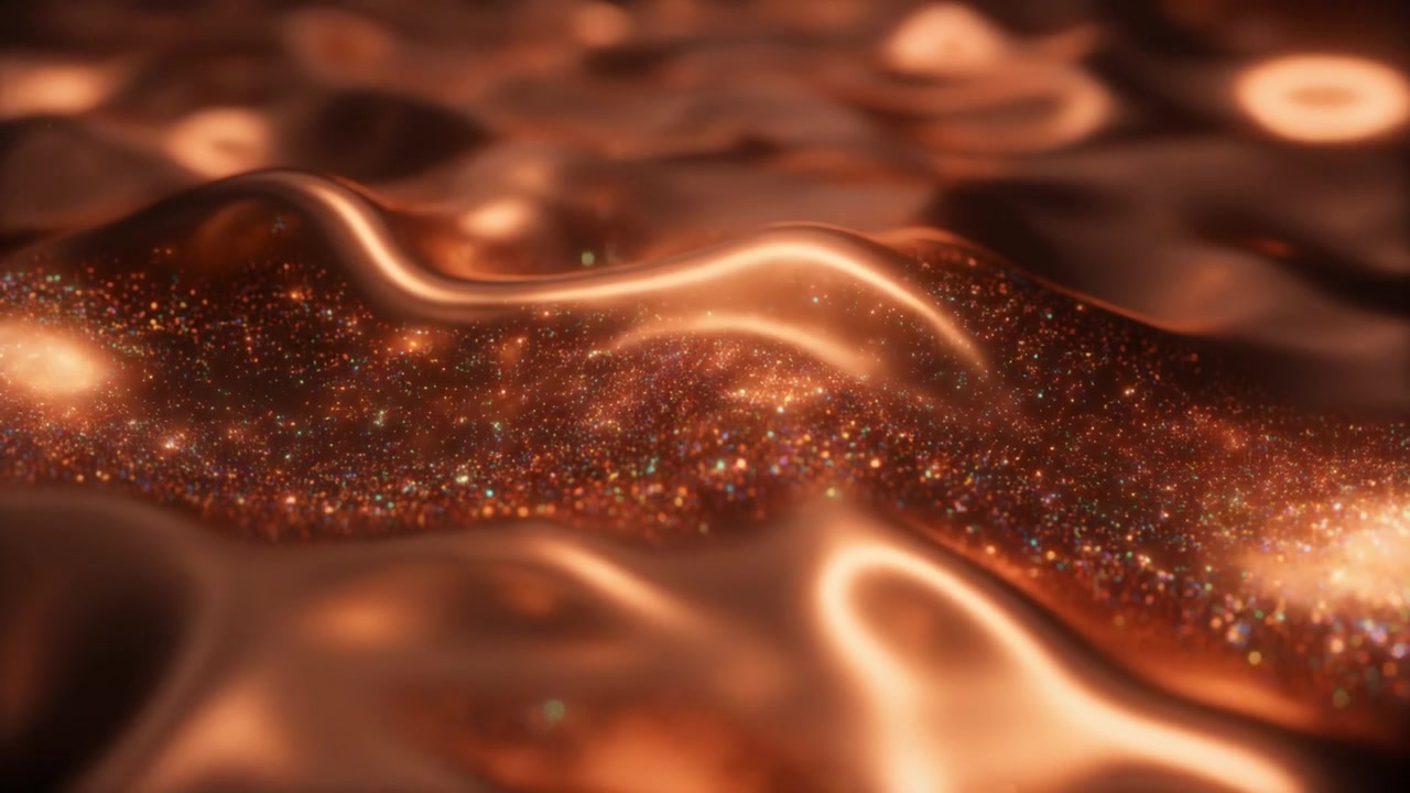 Superficie abstracta de cobre líquido con partículas brillantes