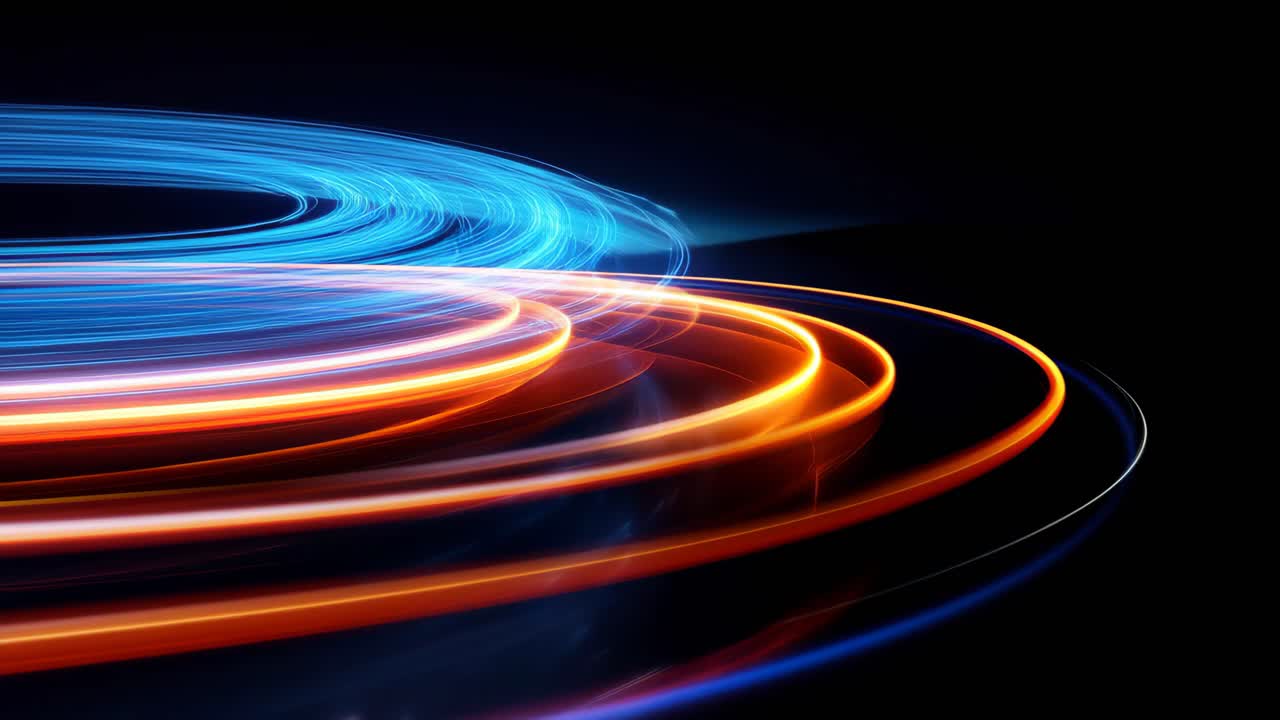 Dynamic light trails in motion, captured from a low-angle, creating a futuristic and energetic vibe