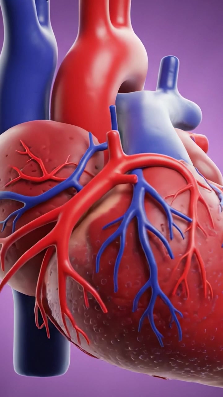 Detailed 3D Representation of a Heart with Colorful Vascular Structures, Showcasing the Intricate Anatomy and Blood Vessel Distribution in Vibrant Visuals