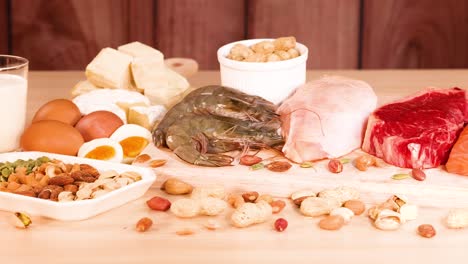 variety of protein-rich foods displayed on table