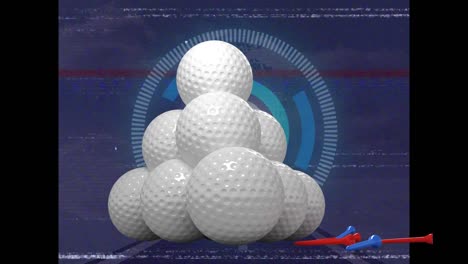 Animación-De-Pelotas-De-Golf-Sobre-Escaneo-De-Alcance-Y-Nubes.