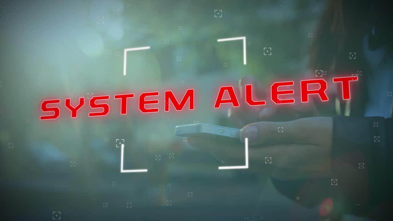 스마트폰을 사용하는 백인 여성에 대한 시스템 경고 텍스트의 애니메이션