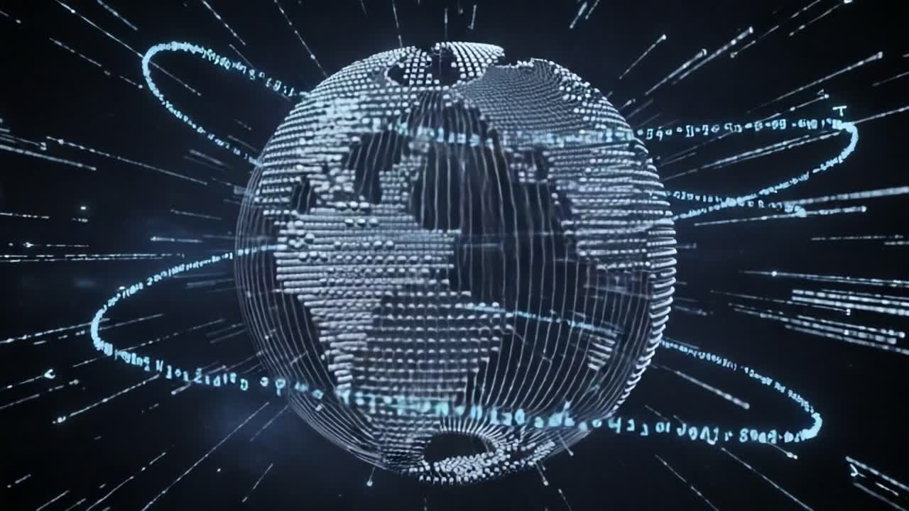 Dynamic Visualization of a Global Data Network with a Rotating 3D Globe Compiled from Binary Code Representations and Streaming Numeric Data