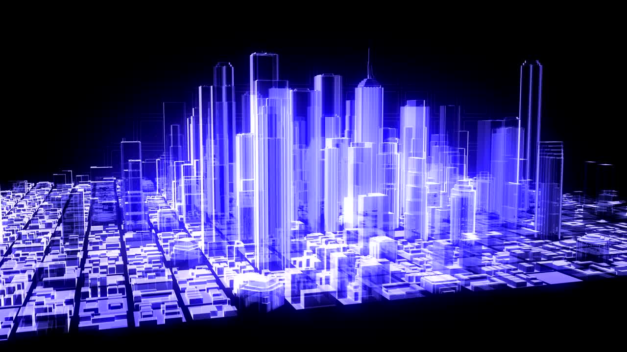 3D animation of a holographic city rotating and also loopable