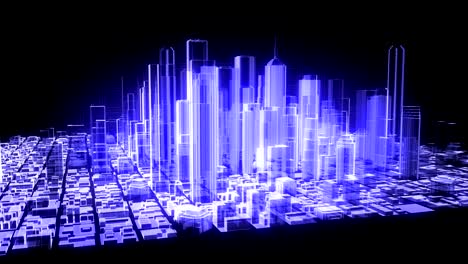 3d animation of a holographic city rotating and also loopable
