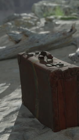 vintage suitcase on sand