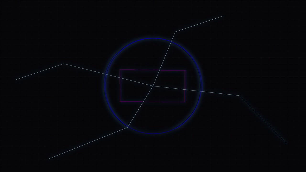 Grafica digitale astratta con cerchio luminoso e linee geometriche