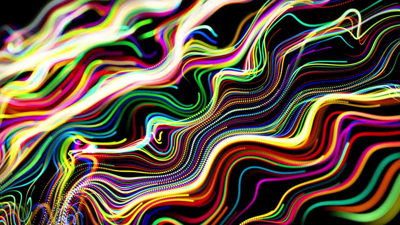 Flow of particles forms curled lines like glow trails of different ...