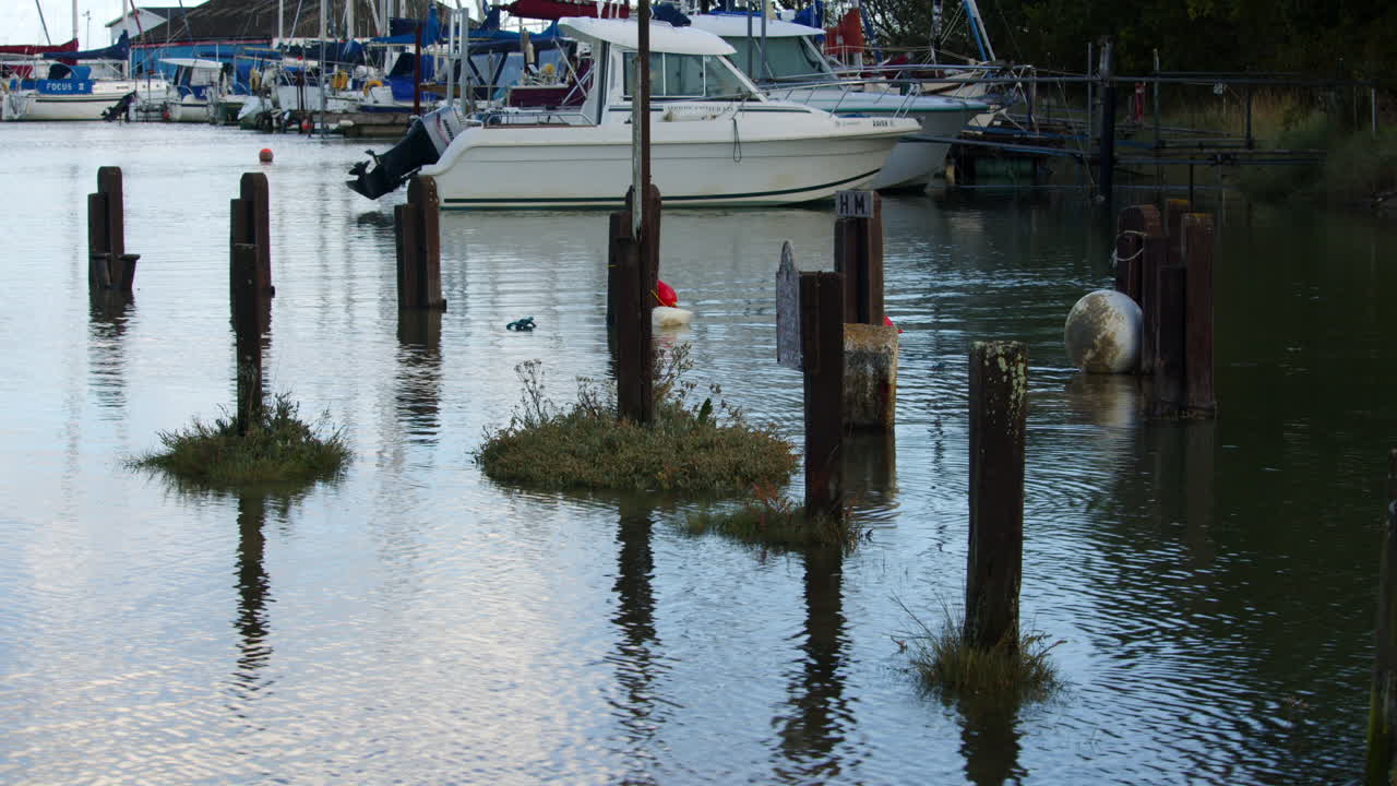 inundación de marea alta en el arroyo ashlett en el solent, southampton
