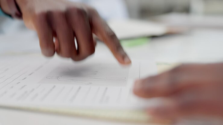 People, hands and writing signature on documents