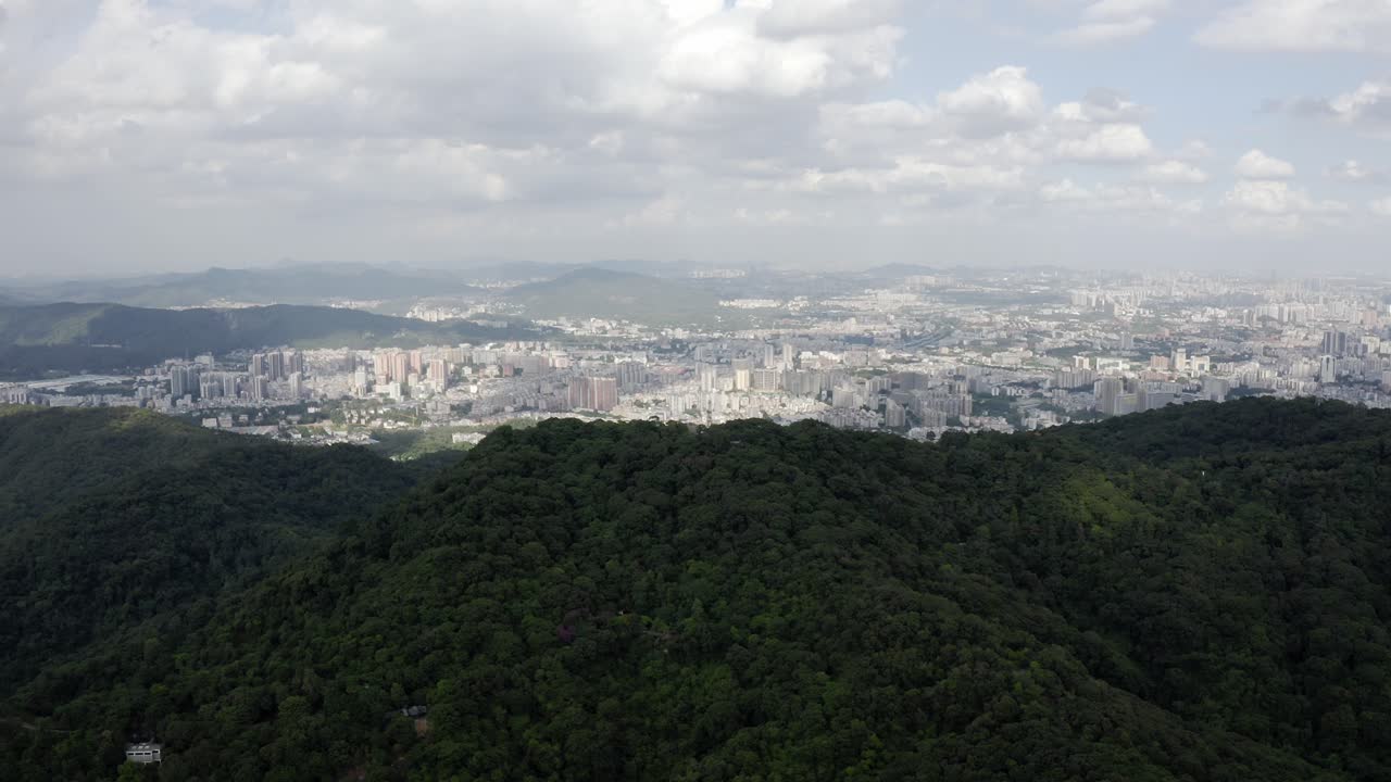 Aerial: Guangzhou city, view from Bajiao Shan mountain in China, 4K view