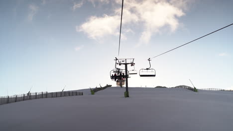 空的滑雪站斜坡景觀從椅子升降機在日落時輕雲移動快速