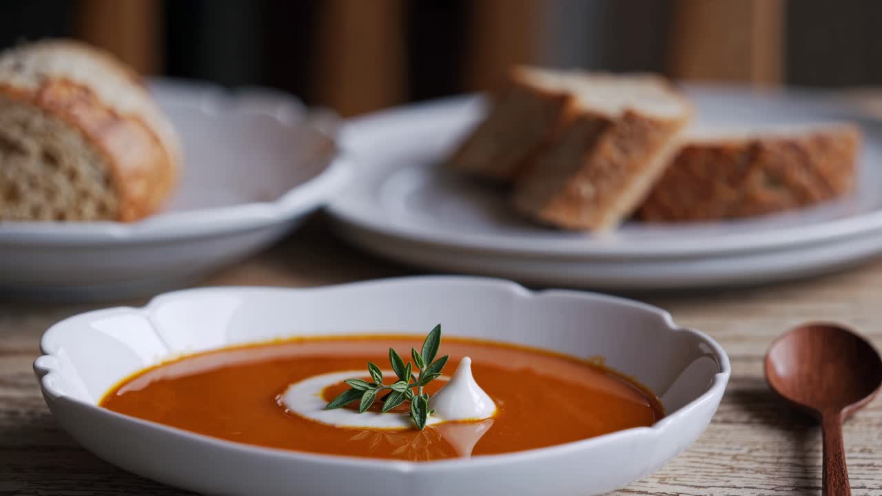 sopa de calabaza cremosa con pan crujiente