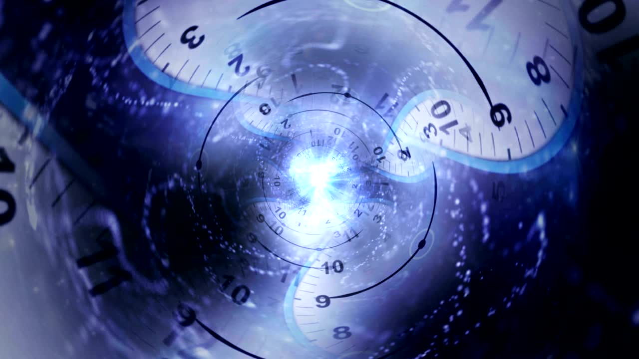 animación de relojes de túnel, renderización, concepto de viaje en el tiempo,
