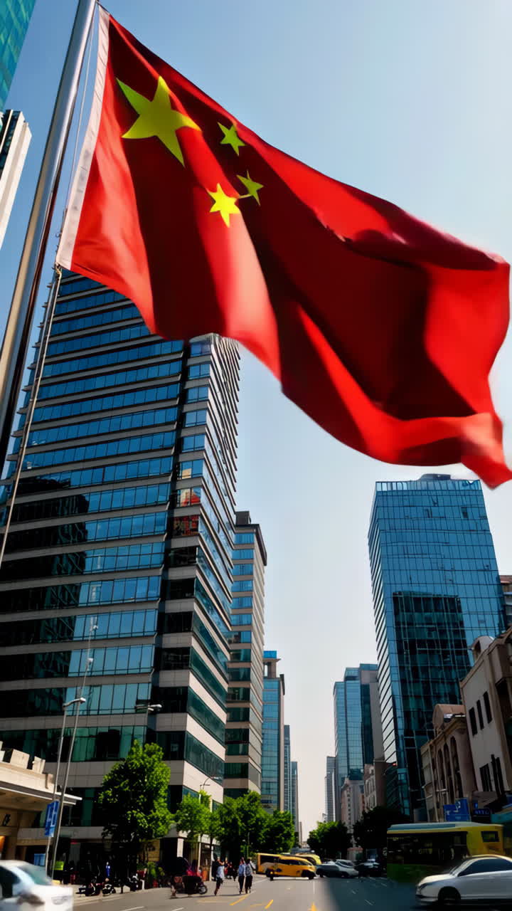 Bandeira Chinesa em uma Cidade Moderna