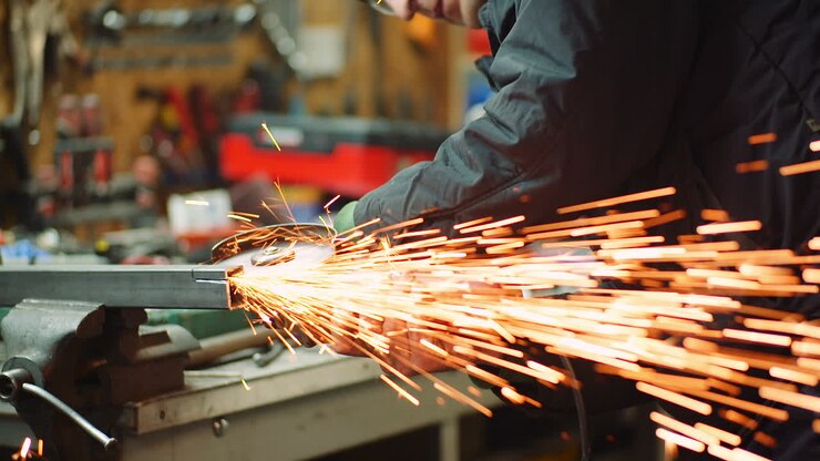 Angle Grinder Cutting Metal At Workshop 18