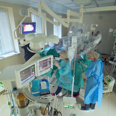 surgeon in futuristic operation room. machine arm surgeon in futuristic operation room