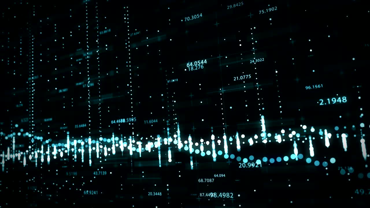 Abstract background with floating graph flowing counters of numbers and equalizer