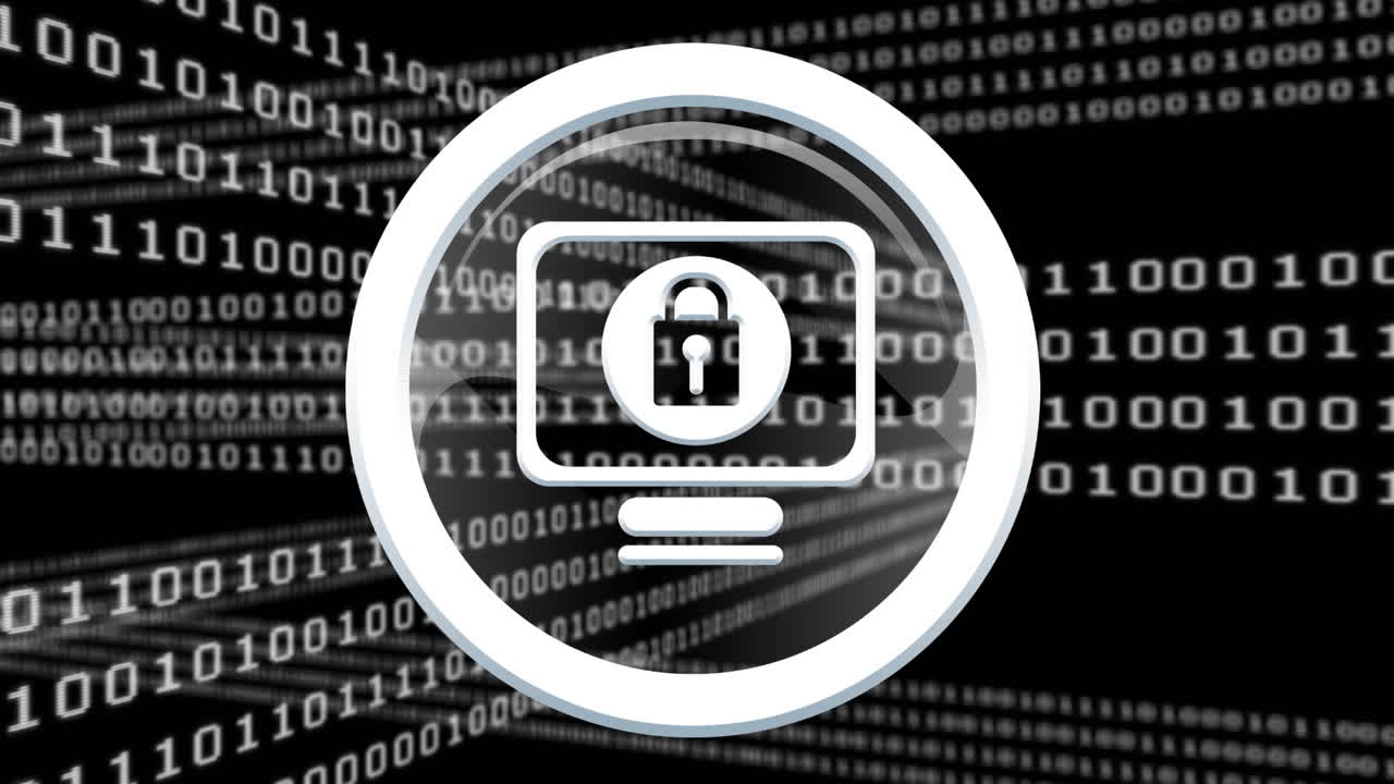 animación de codificación binaria y candado de seguridad en línea sobre fondo negro