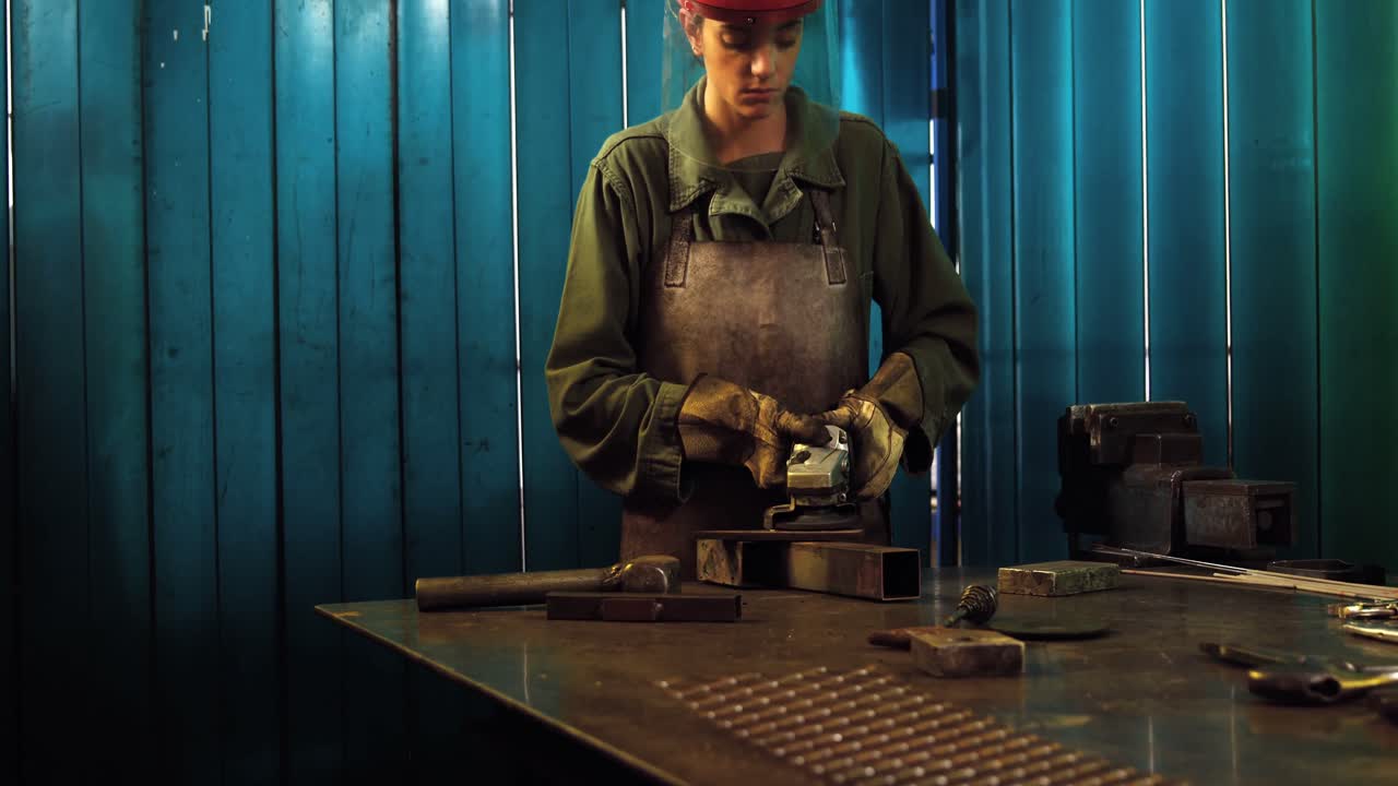 soldadora trabajando en un taller de trabajo