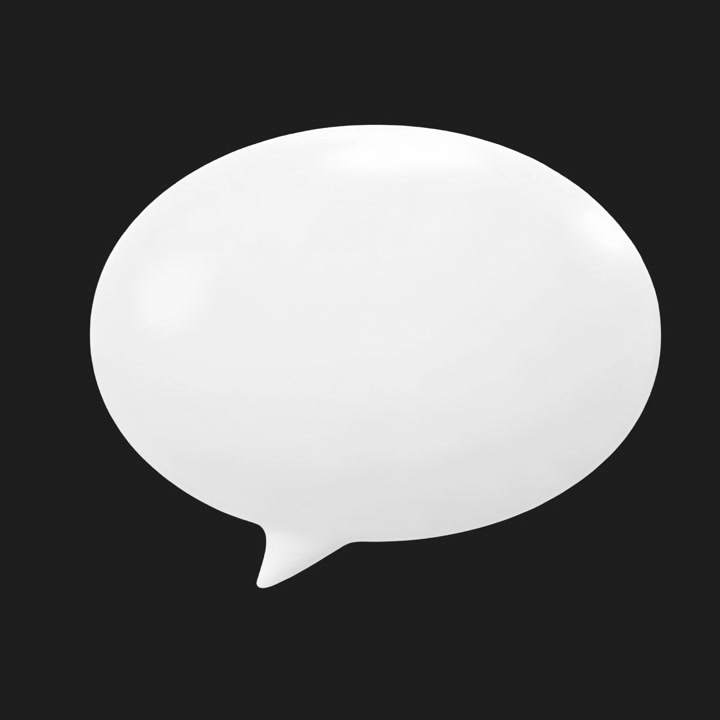 3D White Speech Bubble Rotating on Black Background