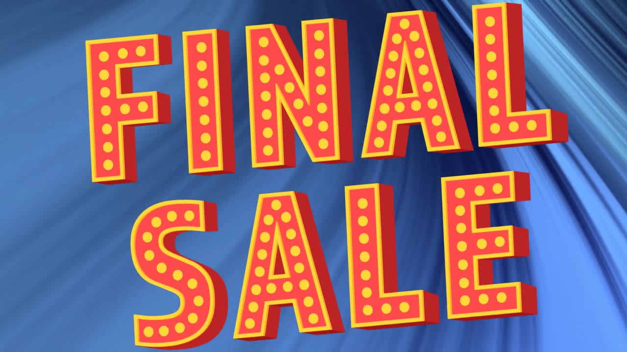 animación del texto final de venta sobre el patrón de ondas azules en el fondo