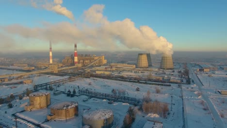 aerial view of a power plant in winter