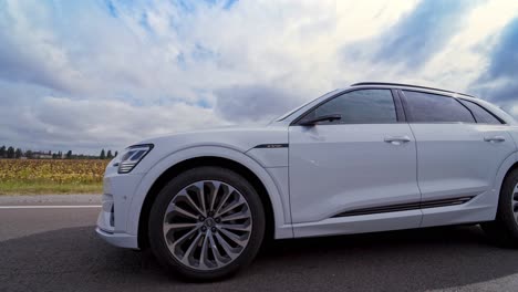 vinnitsa, ukraine - september 2019: audi e-tron is a fully-electric compact luxury crossover suv produced by audi.