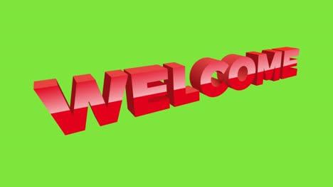 red welcome, text falling. animated illustration on green background for chroma key