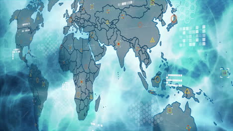 animation of financial data processing and world map