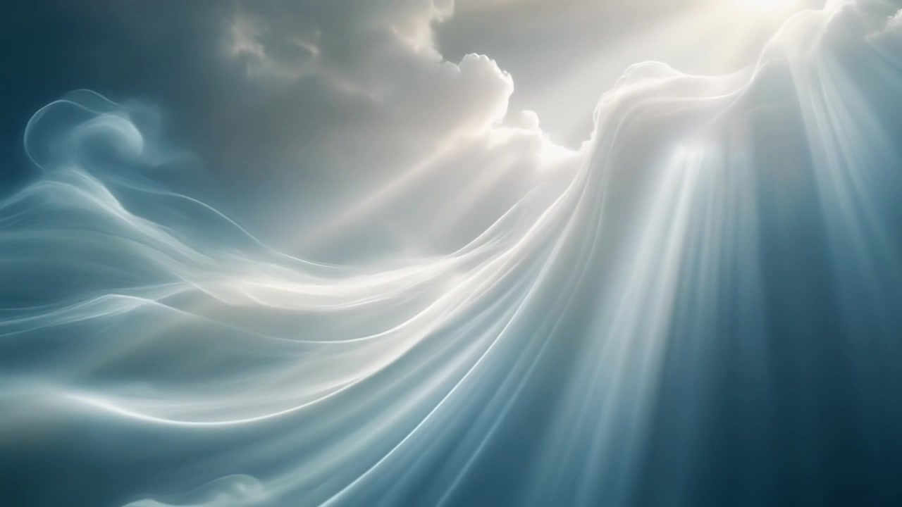 Tessuto Bianco Astratto Fluttuante con Fasci di Luce Radiosi
