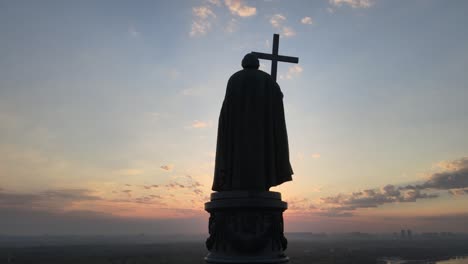 famous architectural landmark of kyiv, ukraine: monument to vladimir the great at dawn in the morning