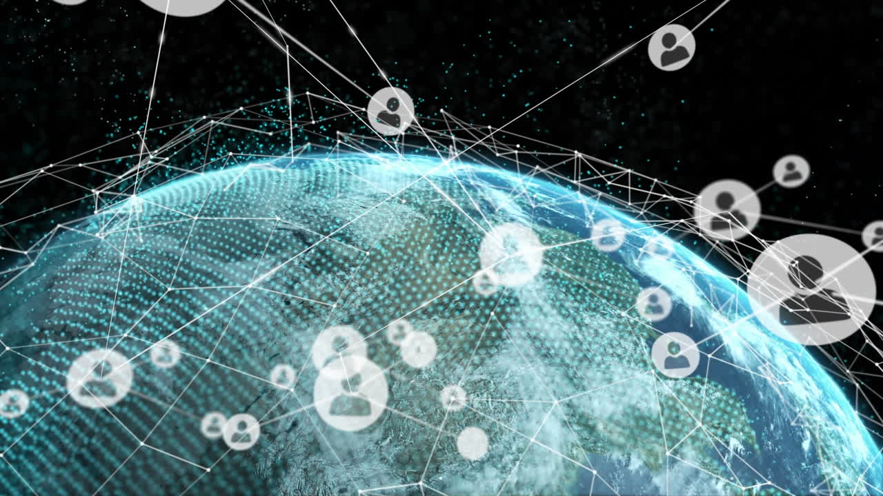 전 세계 사람들과의 연결 네트워크의 애니메이션 아이콘