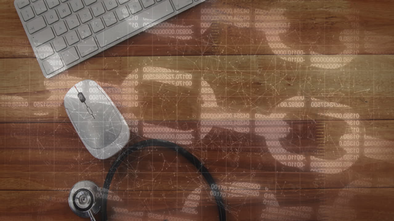 cadena de seguridad digital y red de conexiones contra estetoscopio, ratón y teclado