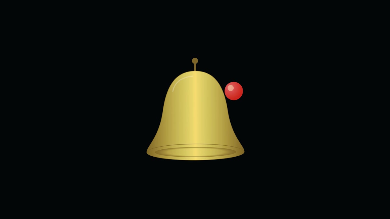Campana d'oro animata che oscilla su sfondo nero