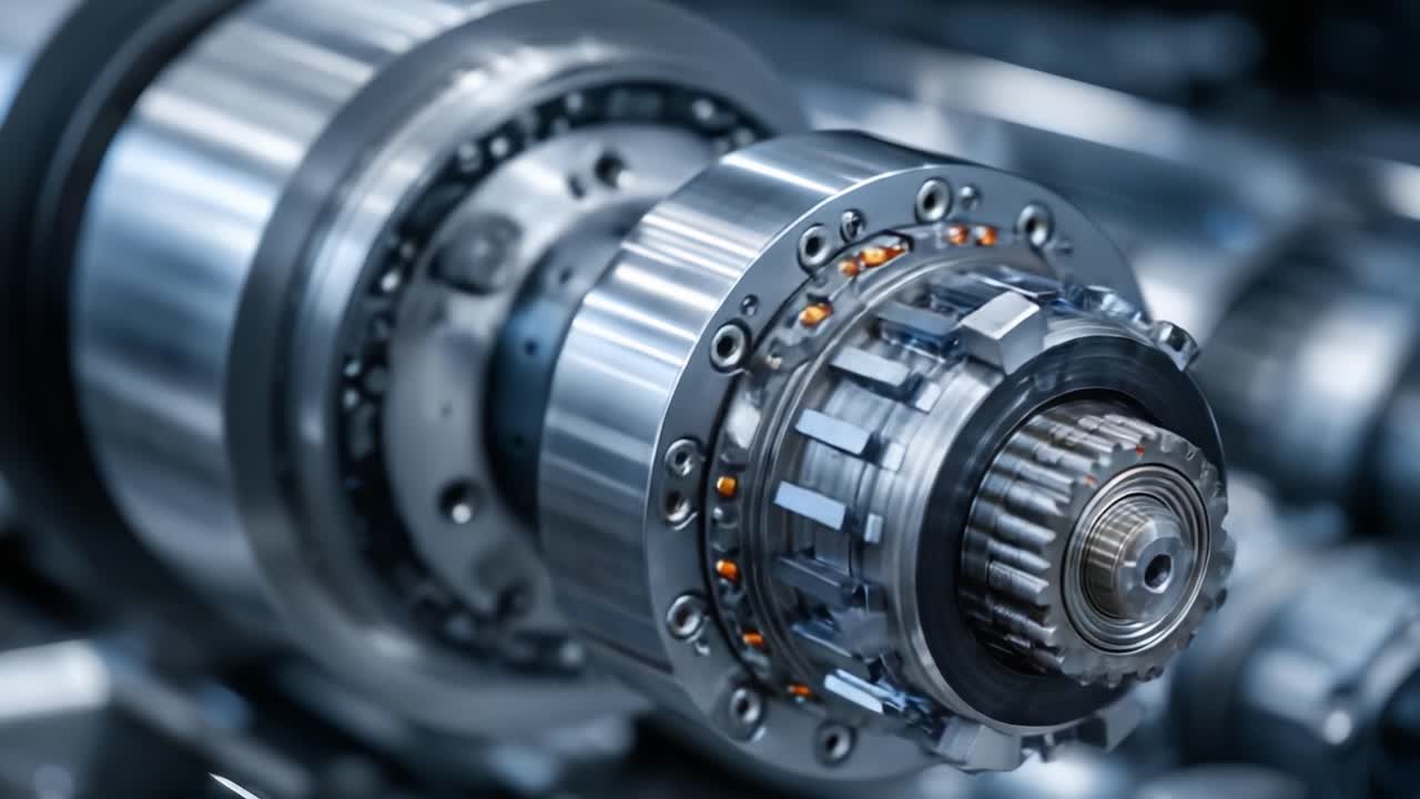 Close-Up View of a Precision Engine Component Showcasing Advanced Mechanical Design Features and Inner Workings in a High-Tech Industrial Environment